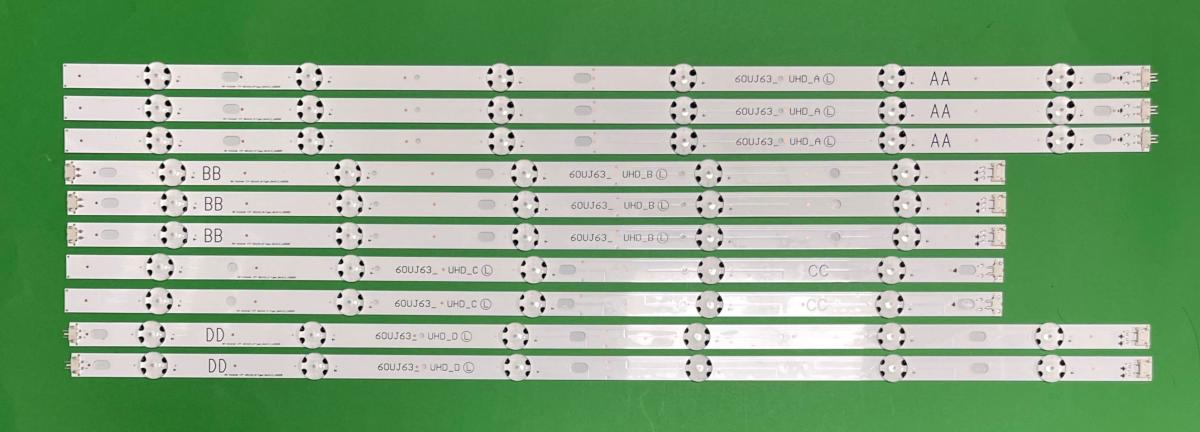 Led backlight strip for tv LG 60" UHD set 10pcs (60UJ63_UHD_A X 3SZT , 60UJ63_UHD_B X 3SZT , 60UJ63_UHD_C X 2SZT , 60UJ63_UHD_D X 2SZT ) , AGF78818201 ,