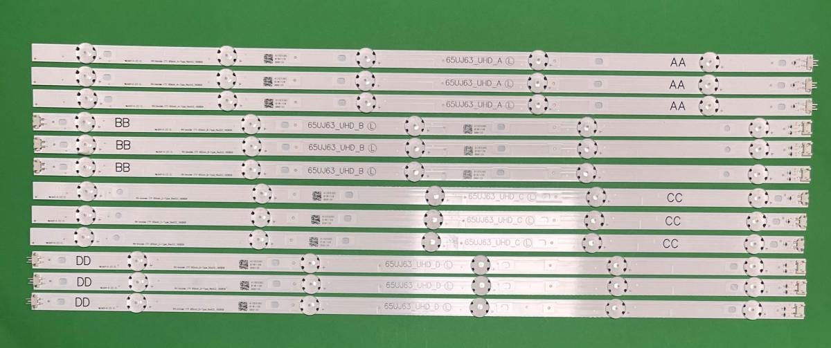 Led backlight strip for tv LG 65" UHD set 12pcs (65UJ63_UHD_A X 3pcs ,  65UJ63_UHD_B X 3pcs , 65UJ63_UHD_C X 3pcs , 65UJ63_UHD_D X 3pcs) ,  AGF78818405