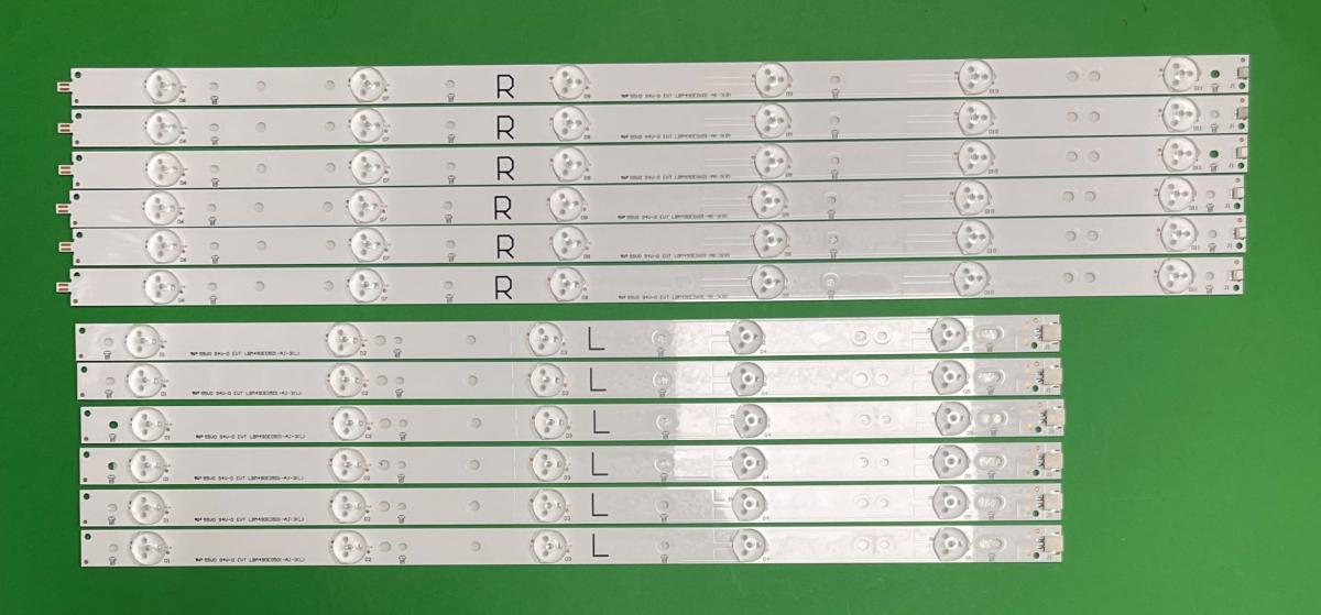 Led backlight strip for tv PHILIPS  49" set   6 pcs X R: GJ-2K16-490-D611-P2-R (LBM490E0601-AK-3(R)    ,   6 pcs X L: GJ-2K16-490-D611-P2-L (LBM490E0501-AJ-3(L)  (66LED) , LENGTH OF 1 ROW R+L : 1000mm , PHILIPS PART NUMBER : 996599000166