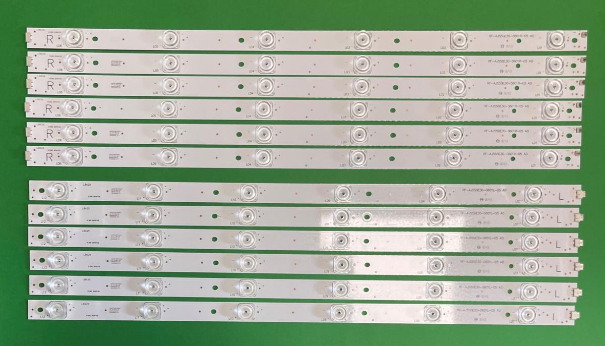 Led backlight strip for tv  SHARP 55" set 12pcs ,  RF-AJ550E30-0601R-05 , CRH-P5530300612R675 X 6pcs & RF-AJ550E30-0601L -05 , P5530300612L675 X 6pcs / / CRH-P5535350612L549-REV1.1 B x 6pcs & CRH-P5535350612R549-REV1.1 B X 6pcs ,