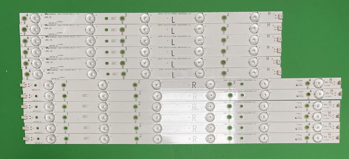 Led backlight strip for tv PHILIPS  50" set   6 pcs X R: 500TT26 V5  ,   6 pcs X L: 500TT56 V0   (66LED) , LENGTH OF 1 ROW R+L : 1000mm