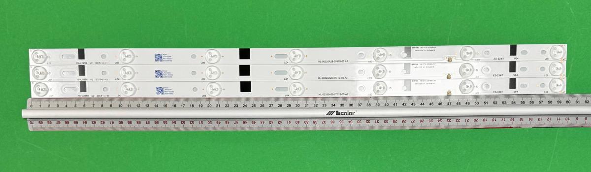 Led backlight strip for tv MANTA / SKYMASTER 32" set  3pcs X HL-00320A28-0701S-05 A3  , ZDCX32D07-ZC14FG-05 , MS-L0858 V2 ,  7LED , 3V , 596MM