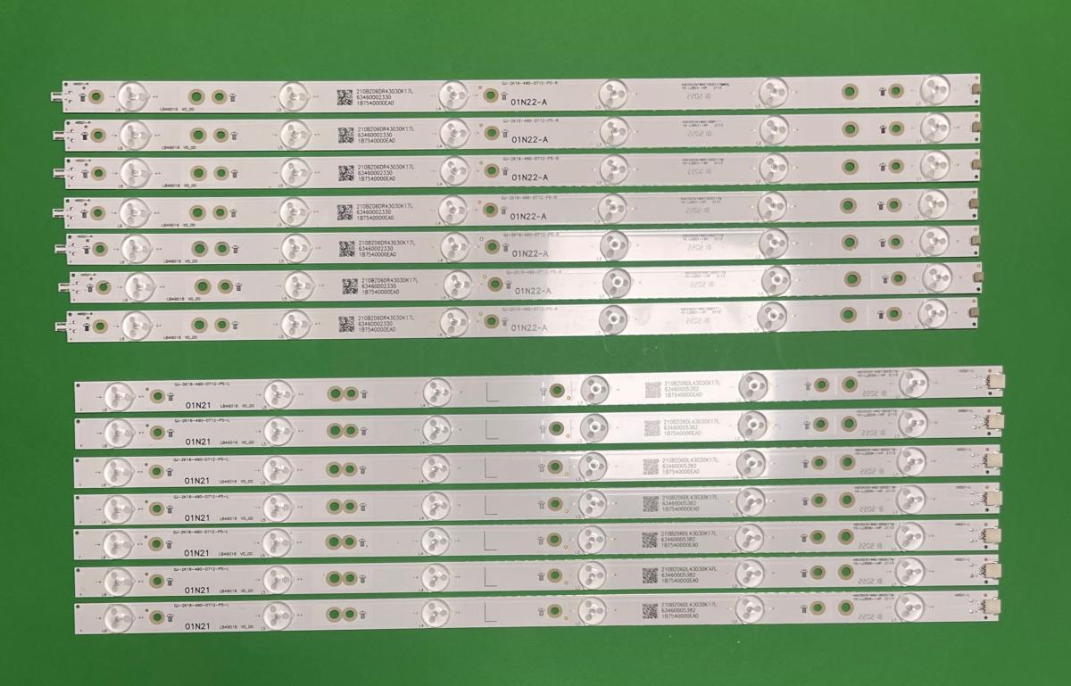 Led backlight strip for tv PHILIPS  49" set   7pcs  X R : GJ-2K16-490-D712-P5-R 01N22-A / LB-PF3030-GJD2P6C490712-R-D & 7pcs X L : GJ-2K16-490-D712-P5-L 01N21-A / LB-PF3030-GJD2P6C490712-L-D    (84LED) ,  LB49016 ,