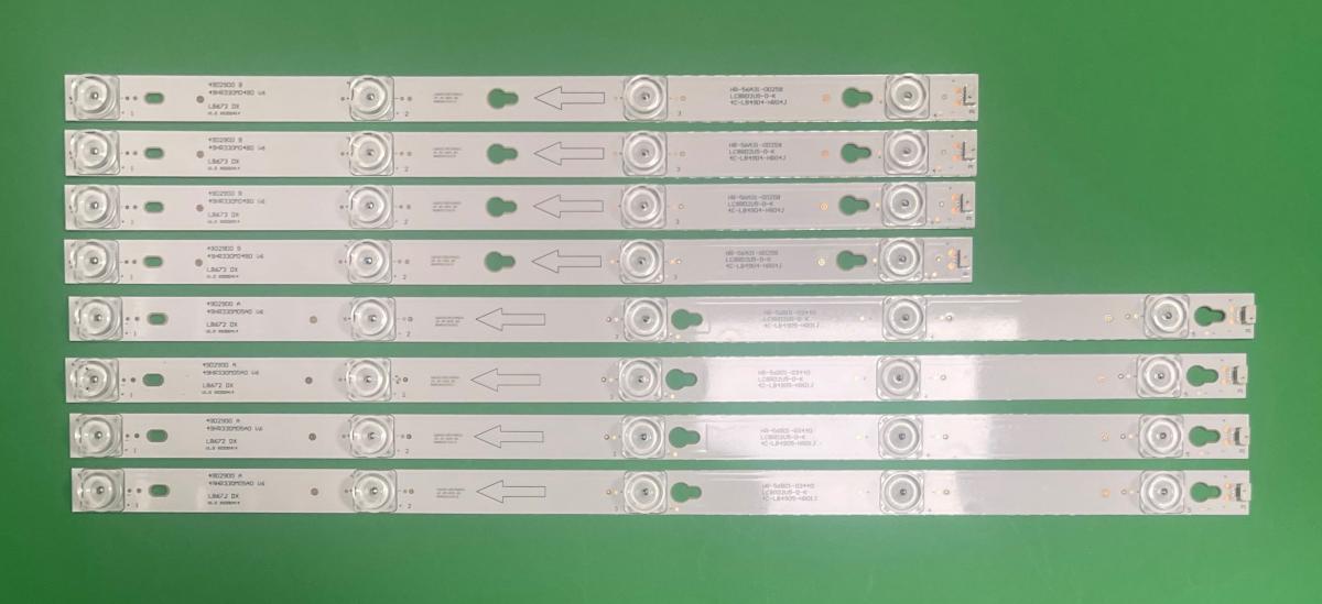 Led backlight strip for tv TCL 49" set  (8pcs)  ,  49HR330M05A0 V6 / TOT_49_D2900_4X4+4X5_3030C  5LED X 4pcs  &  49HR330M04B0 V6 / TOT_49_D2900_4X4+4X5_3030C  4LED X 4pcs