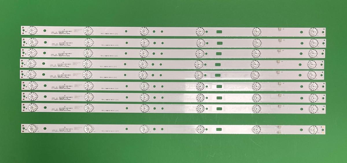 Led backlight strip for tv AKAI 55" set :   JS-D-JP5510-A61EC(60517)   TYP A X 8pcs  &  JS-D-JP5510-B61EC   TYP B X 1pcs , MS-L1239 L V2 , LENGTH : 576MM , DIODE VOLTAGE : 6V