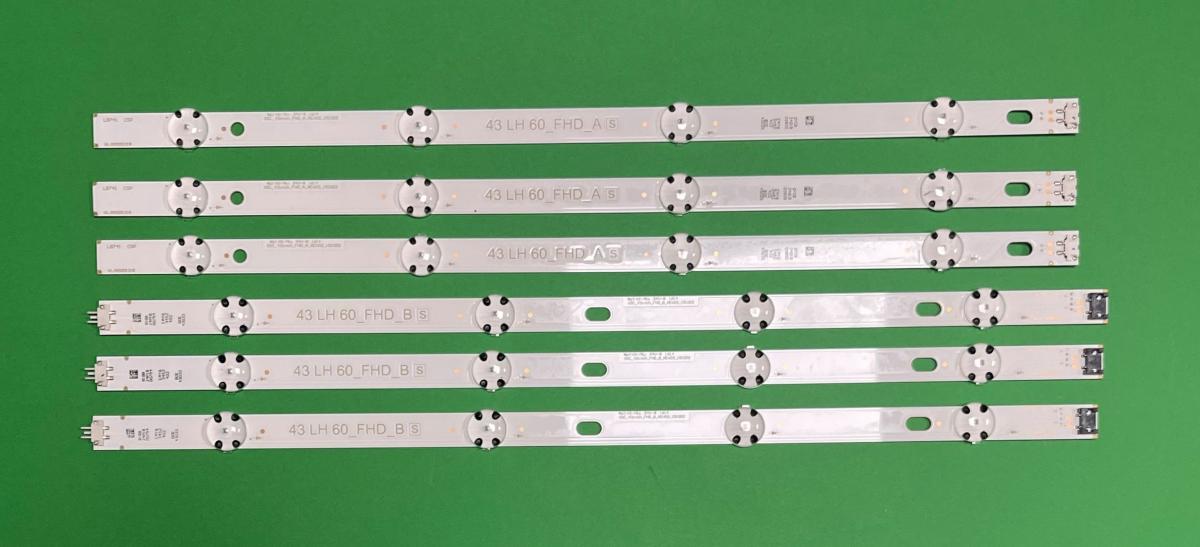 Led backlight strip for tv LG 43" FHD LH60_FHD_A/B   set  6pcs   24LED ,  3pcs X 43LH60_FHD_A / SSC_43inch_FHD_A_REV03_151002 , 4LED , 420MM , 3V & 3pcs X 43LH60_FHD_B / SSC_43inch_FHD_B_REV03_151002 , 4LED , 431MM , 3V