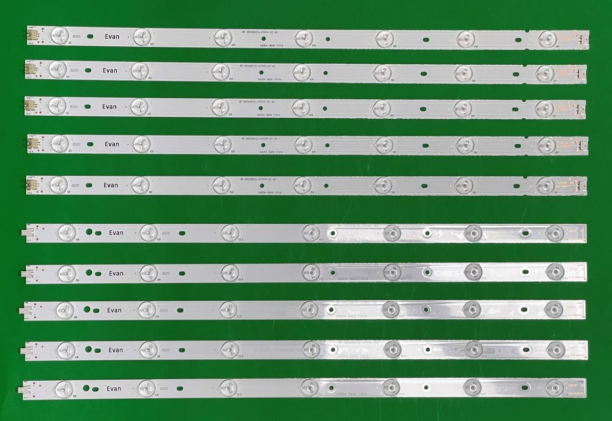 Led backlight strip for tv TCL 50" set 10pcs , 5pcs X RF-BS500E32-0701L-02 A0 , 6LED , 459MM , 3V & 5pcs X RF-BS500E32-0701R-02 A0 , 7LED , 532MM , 3V