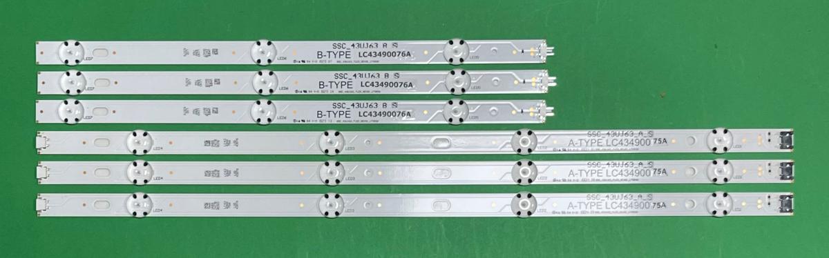 Led backlight strip for tv LG 43" set 6pcs , 3pcs X  A-TYPE LC43490075A SSC_43LJ55_A_S / SSC_43UJ63_A & 3pcs X B-TYPE LC43490076A SSC_43LJ55_B_S / SSC_43UJ63_B