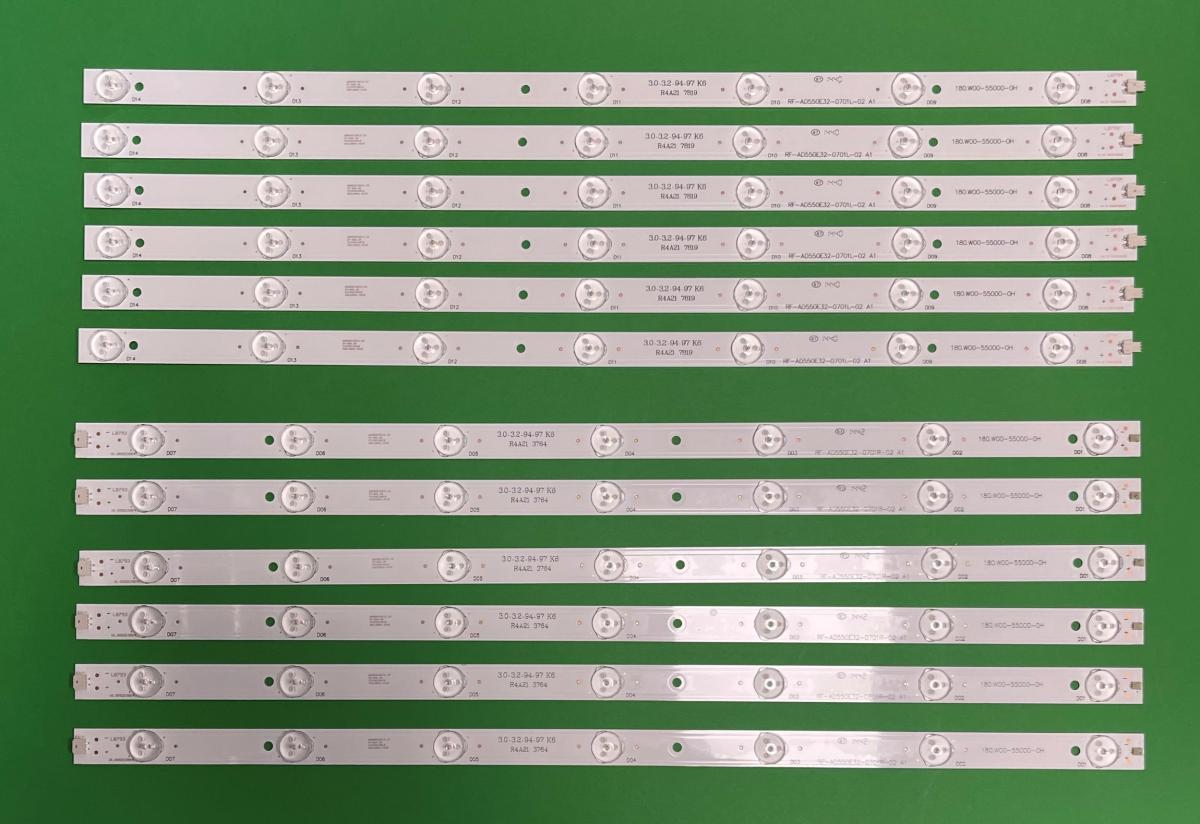 Led backlight strip for tv MANTA 55" set 12pcs , 6pcs X RF-AD550E32-0701R-02 & 6pcs X RF-AD550E32-0701L-02 , 180.W00-55000-0H , 180.DT0-551900-0H ,