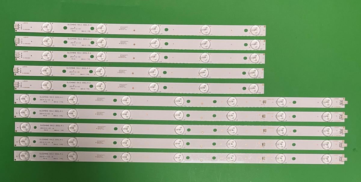 Led backlight strip for tv AWOX 49" set  10pcs , 5pcs X DLED49HD 5*12 0002.A-1 , 5LED , 3V & 5pcs X DLED49HD 5*12 0002.A-2,  5LED , 3V