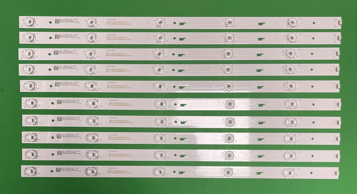 Led backlight strip for tv TCL / HISENSE 55" set 10pcs X CRH-AT55A303010056CNREV1.0-75 / 4C-LB550T-XR6 / TCL55D05-ZC23AG-04 / 4C-LB550T-ZC3 / JL.D55051330-004IS-M_V03 / 55HR332M05AC V2 / 55HR332M05A0 V0 / TCL55D05-ZC23AG-11 / 303TC550042 / 55A7000,  , 5LED , 3V , 536MM