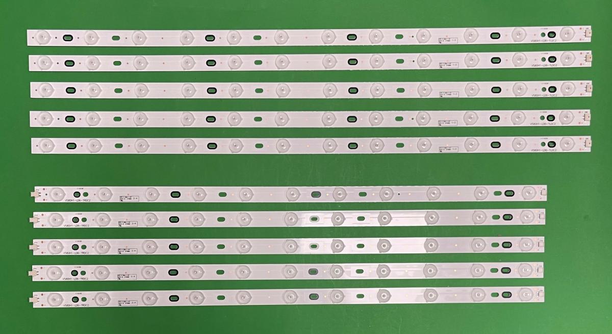 Led backlight strip for tv SKYWORTH / KONKA 58" set 10pcs , 5pcs X V580H1-LD6-TLDC2 / TLDC3 , 12LED , 6V & 5pcs X V580H1-LD6-TRDC2 / TRDC3 , 11LED , 6V