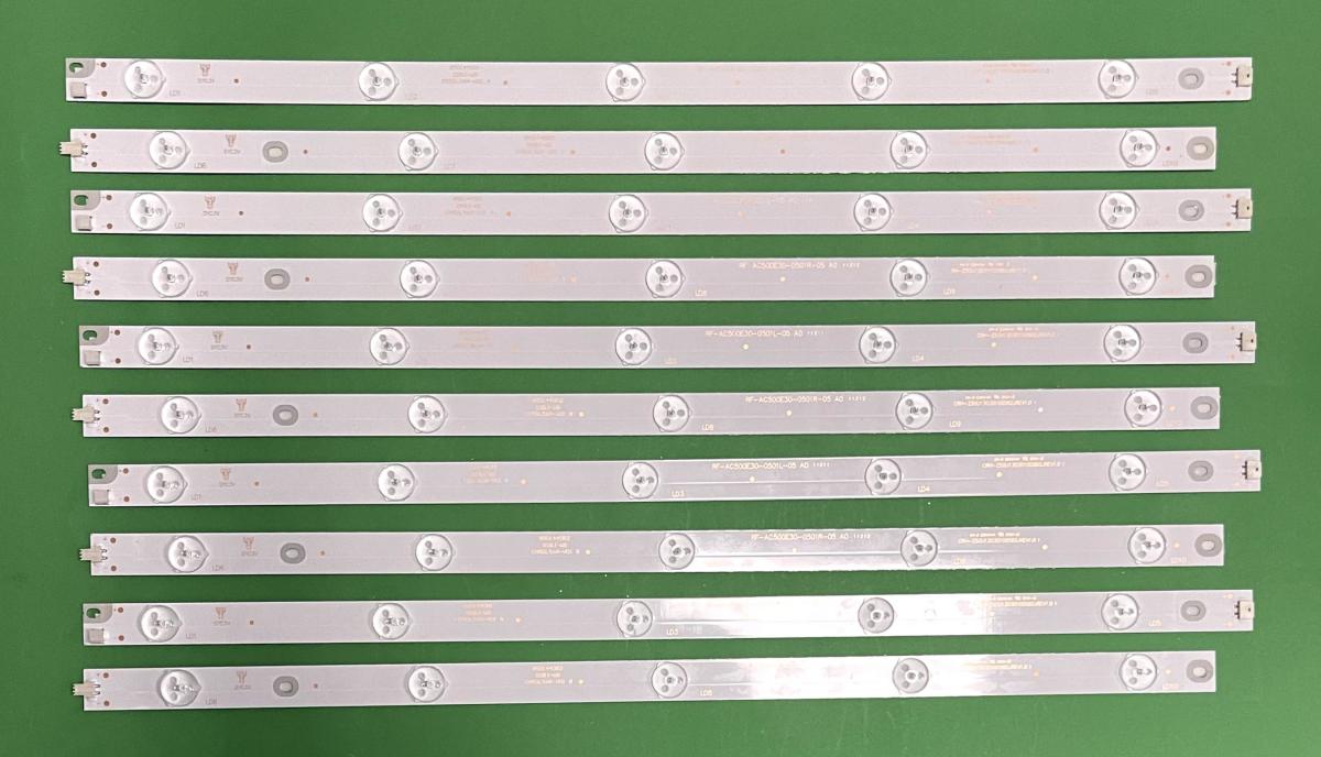 Led backlight strip for tv CHANGHONG 50" set 10pcs , 5pcs X RF-AC500E30-0501L-05 A0 5LED & 5pcs X RF-AC500E30-0501R-05 A0 5LED , CRH-Z50U13030100562REV1.0