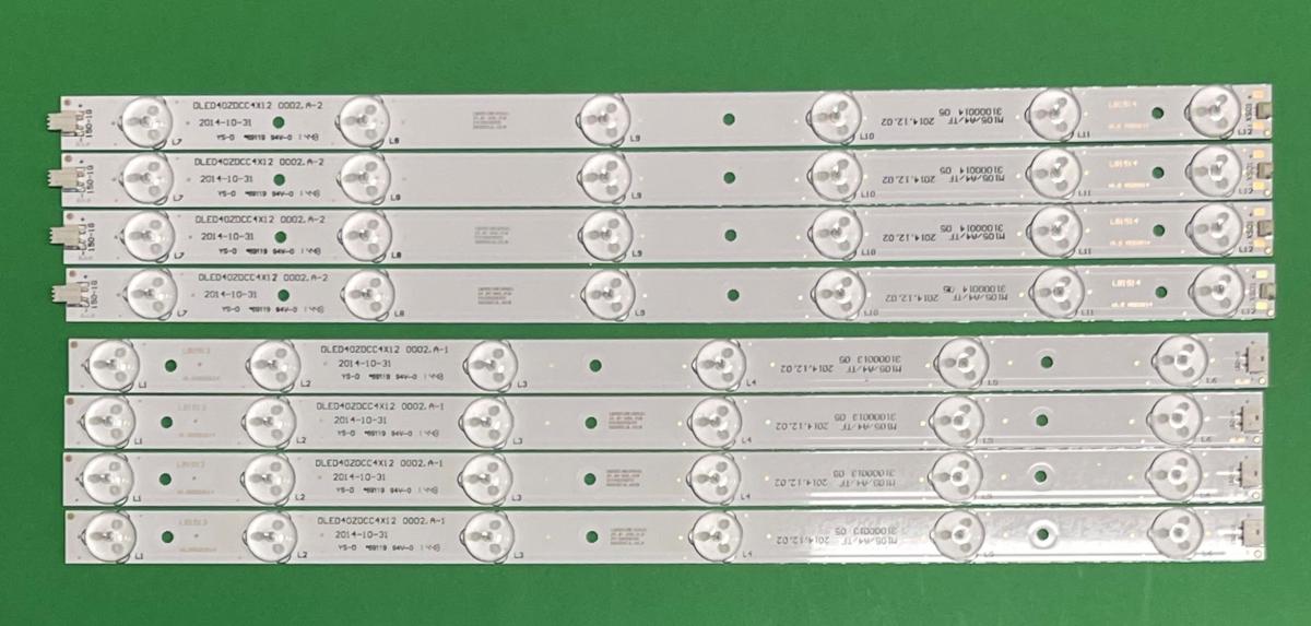 Led backlight strip for tv AWOX 40" set  8pcs , 4pcs X DLED40ZDCC4X12 0002.A-1 , 6LED , 3V , 377MM  & 4pcs X DLED40ZDCC4X12 0002.A-2 , 6LED , 3V, 374MM