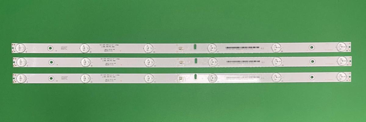 Led backlight strip for tv HISENSE 32" set 3pcs X MBL-32035D306KZA-V1-115mm / KZ-320-306-pitch 110mm , 6LED , 3V , 582MM ,