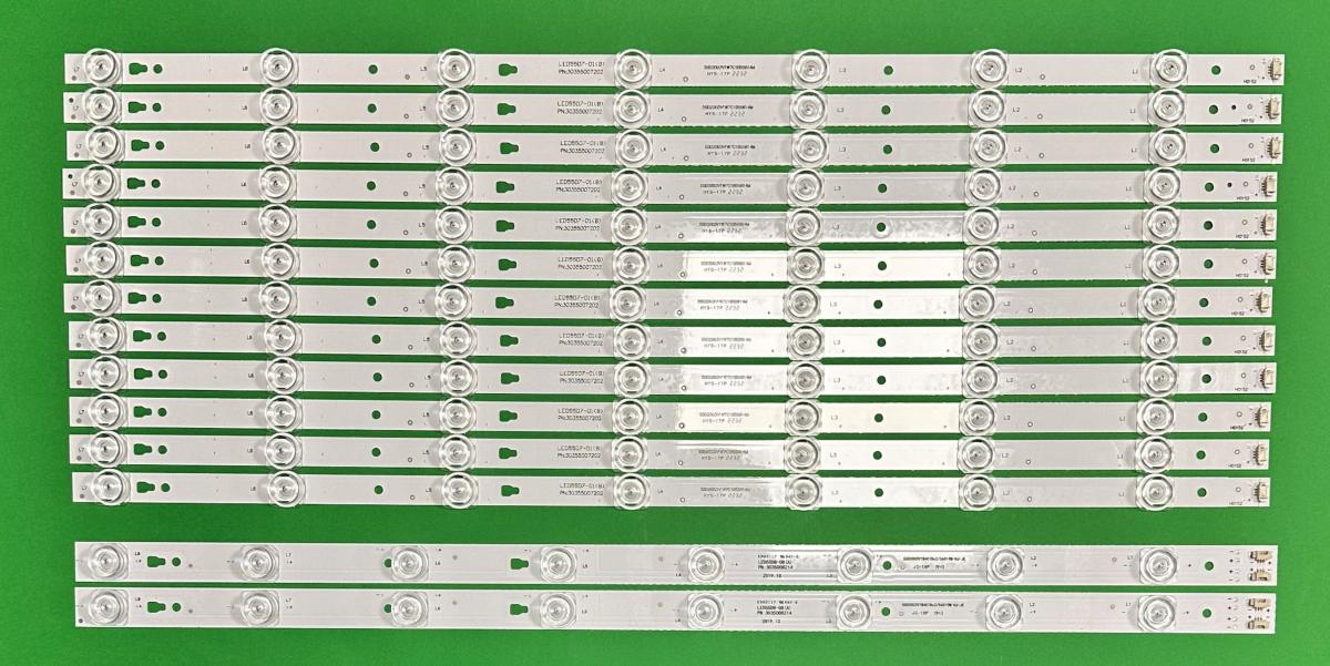 Led backlight strip for tv JVC / HAIER  55" set 14pcs , 12pcs X LED55D7-07(A)/(B) , 7LED , 3V , 567MM & 2pcs X LED55D7-08(A)/(B) , 8LED , 3V , 567MM ,