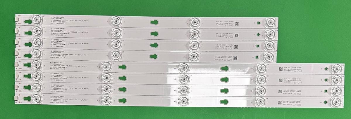 Led backlight strip for tv TCL 55" set 8pcs , 4pcs X  55D2900 55HR330M04A6 V0 4C-LB5505-HR03J TOT_55D2900_4X4+4X5_3030C_d6f-2d1_B_5S1P , 534MM , 5LED , 6V & 4pcs X 55D2900 55HR330M04B6 V0  4C-LB5505-HR08J TOT_55D2900_4X4+4X5_3030C_d6f-2d1_A_4S1P , GIC55LB124 & GIC55LB125 , 422MM , 4LED , 6V ,
