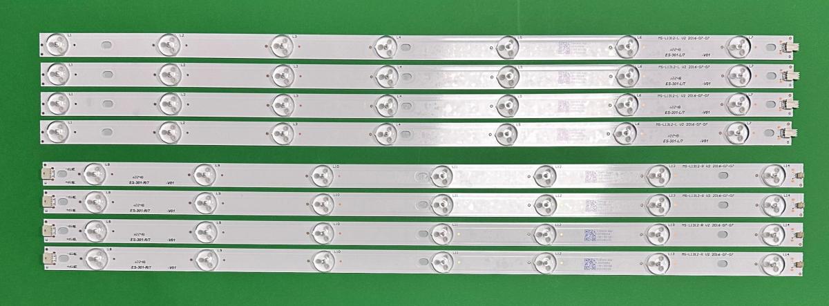 Led backlight strip for tv SUNNY / SALORA 55" set 8pcs , 4pcs x MS-L1312-L V2 - A3 192-196LM 6.2-6.4V 0X WR - 53.8 CM 7 LED- (WK-976) & 4pcs x MS-L1312-R V2 - A3 192-196LM 6.2-6.4V 0X WR - 53.8 CM 7 LED- (WK-976) , 7LED , 538MM ,