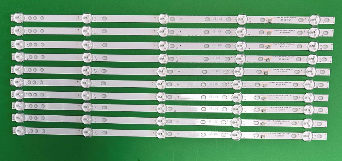 Led backlight strip for tv SUNNY / POLAR 49" / 50" set 10pcs X MS-L2190 V1 / HV490FHD-N8C / CY-49-HL+HT-5X10 / NPB14D460103BL041-001H , 5LED , 3V , 465MM ,