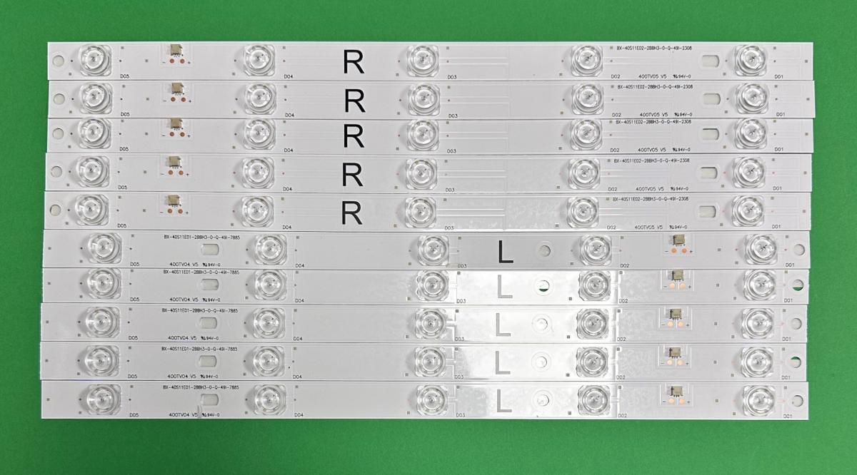 Led backlight strip for tv  PANASONIC 40" set 10pcs , 5pcs x 400TV04 / 400TV02 , 5LED & 5pcs x 400TV05 / 400TV03 , 5LED , 369MM , 3V , BX-40S08E07-4BBH4-0-Q-43I-0988 & BX-40S08E06-4BBH4-0-Q-43I-0071 , EX-40S11E03-2AAF2-0-1-53U-1952 -- EX40S11E04-2AAF2-0-1-53U-0758 ,