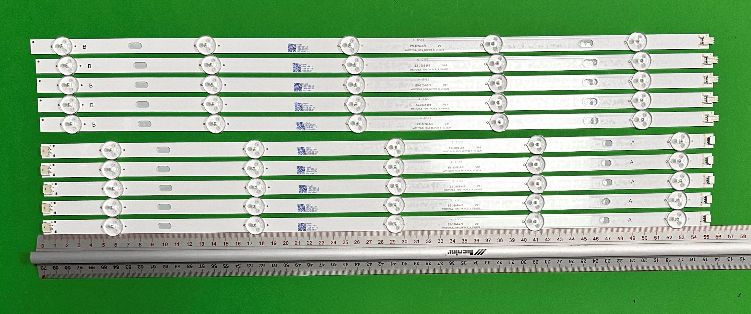 Led backlight strip for tv XIAOMI 55" set 10pcs , 5pcs x MI55T20LB_10X5_MCPCB_A_V3 , 5LED , 552MM  & 5pcs x  0829 MI55T20LB_10X5_MCPCB_B_V3 0829 , 5LED , 552MM ,