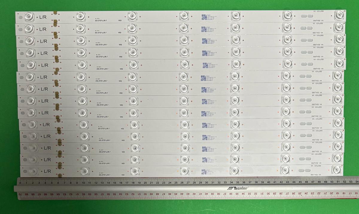 Led backlight strip for tv PANASONIC  55" set 14pcs , 7pcs X R: 550TV02 V4 BX-55S10E02-2BBH3-0-Q-496-2397 E213009 BX-55S10E02-2BBH2-0-Q-49R-1552     &   7pcs X L: 550TV01 V4 BX-55S10E01-2BBH3-0-Q-496-1863 E213009 BX-55S10E01-2BBH2-0-Q-49R-4508 , 7led , 518mm , 3V ,