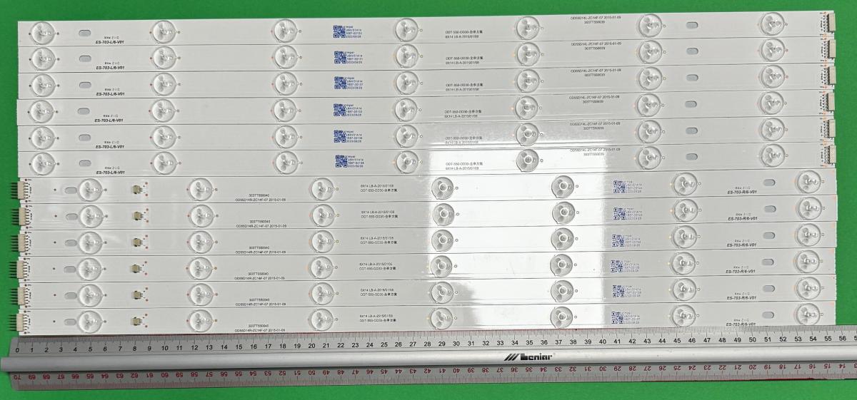 Led backlight strip for tv AKAI 55" set 12pcs , 6pcs x ODT-550-OD30 0D55D14L-ZC14F-07 303TT550039 , 7LED , 558MM & 6pcs x ODT-550-OD30 0D55D14R-ZC14F-07 303TT550039 , 7LED , 562MM , 3V ,