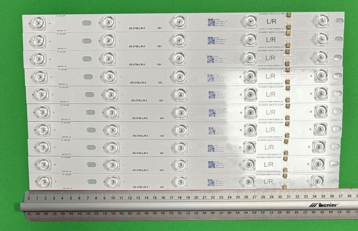 Led backlight strip for tv  PANASONIC 40" set 10pcs , 5pcs x  400TV02 , 5LED & 5pcs x 400TV03 , 5LED , 369MM , 3V , BX-40S08E07-4BBH4-0-Q-43I-0988 & BX-40S08E06-4BBH4-0-Q-43I-0071 ,