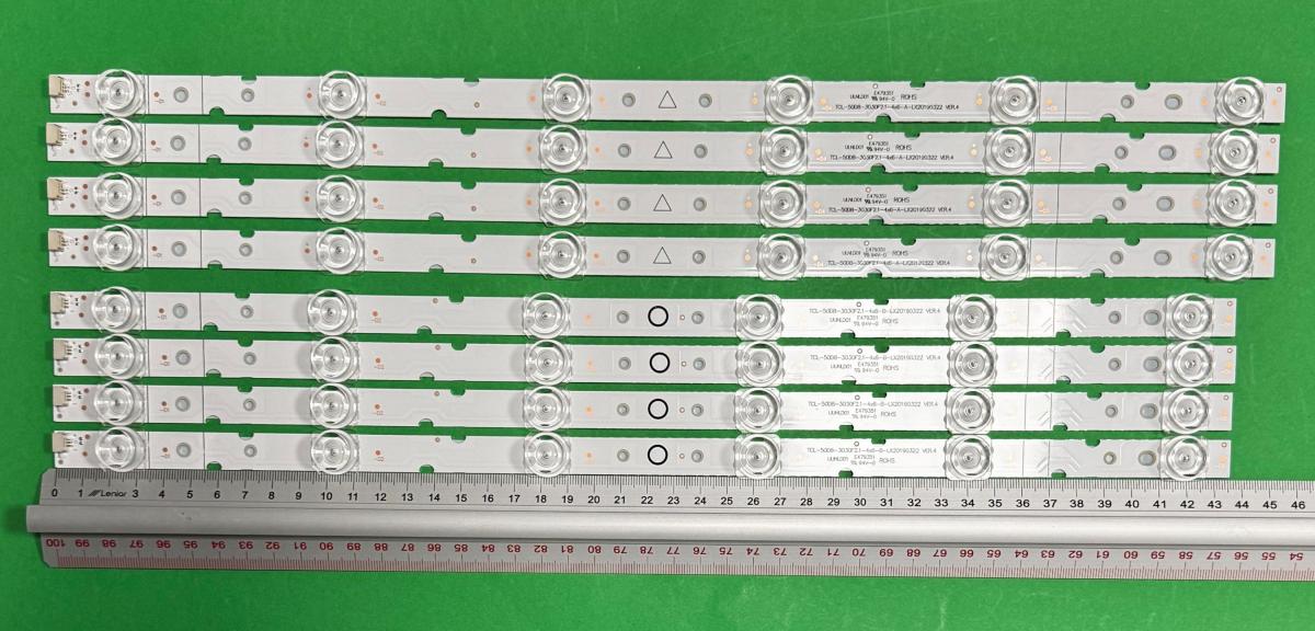 Led backlight strip for tv TCL 50" set 8pcs , 4pcs X TCL-50D8-3030F2.1-4X6-A-LX2019322 VER.4 , 450MM , 6LED , 6V & 4pcs X TCL-50D8-3030F2.1-4X6-B-LX2019322 VER.4 , 4C-LB5006-YH 50S525 , 436MM , 6LED , 6V ,