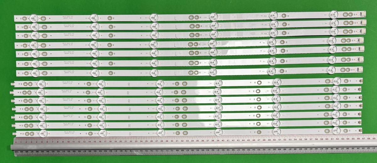Led backlight strip for tv PHILIPS  65" set 14pcs , 7pcs X LB65047 V0_02 LB-PM3030-GJCD657X12AEU2-R-T , 675MM , 6LED , 3V  & 7pcs X LB65047 V1_02 LB-PM3030-GJCD657X12AEU2-L-T , 663MM , 66LED , 3V , PHILIPS PART NUMBER : 705TLB65B3030P01L ,