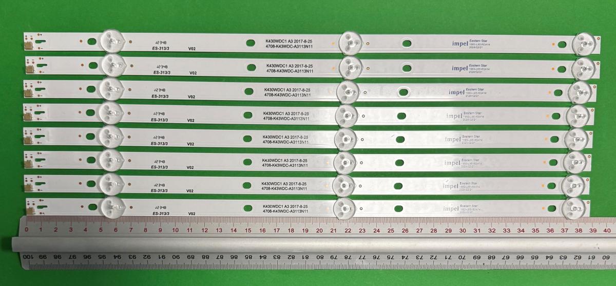 Led backlight strip for tv  PHILIPS 43"  set 8pcs x SVK430AK1_WICOP_3LED_Rev03_20170430 4708-K43WDC-A3113N11 K430WDC1_A3 , 3LED , 389MM , 3V ,