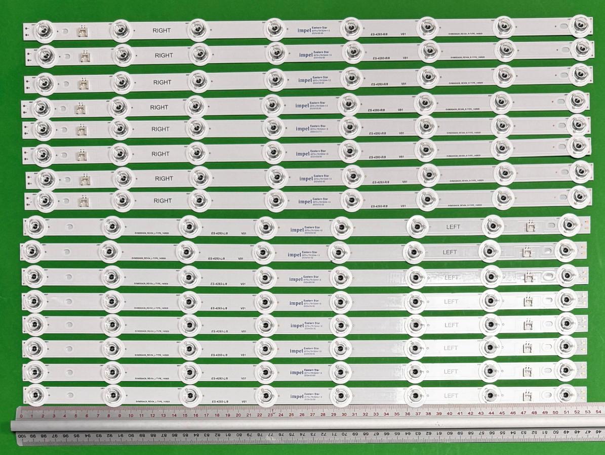Led backlight strip for tv PANASONIC 55" set 16pcs , 8pcs X RIGHT SVM550AD8_REV04_R-TYPE_140829 & 8pcs X LEDFT SVM550AD8_REV04_L-TYPE_140829 , 8LED , 3V , 528MM ,