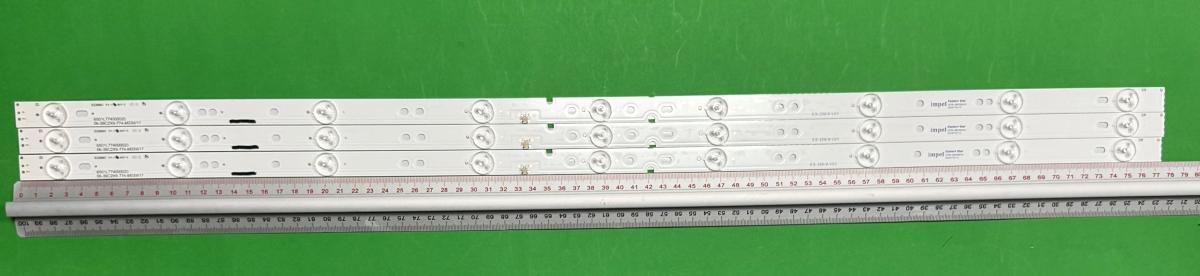 Led backlight strip for tv AKAI 39" set 3pcs x 6501L774000020 06-39C2X9-774-MD3W17 , 9LED , 774MM , 3V , CONNECTOR : 2PIN ,