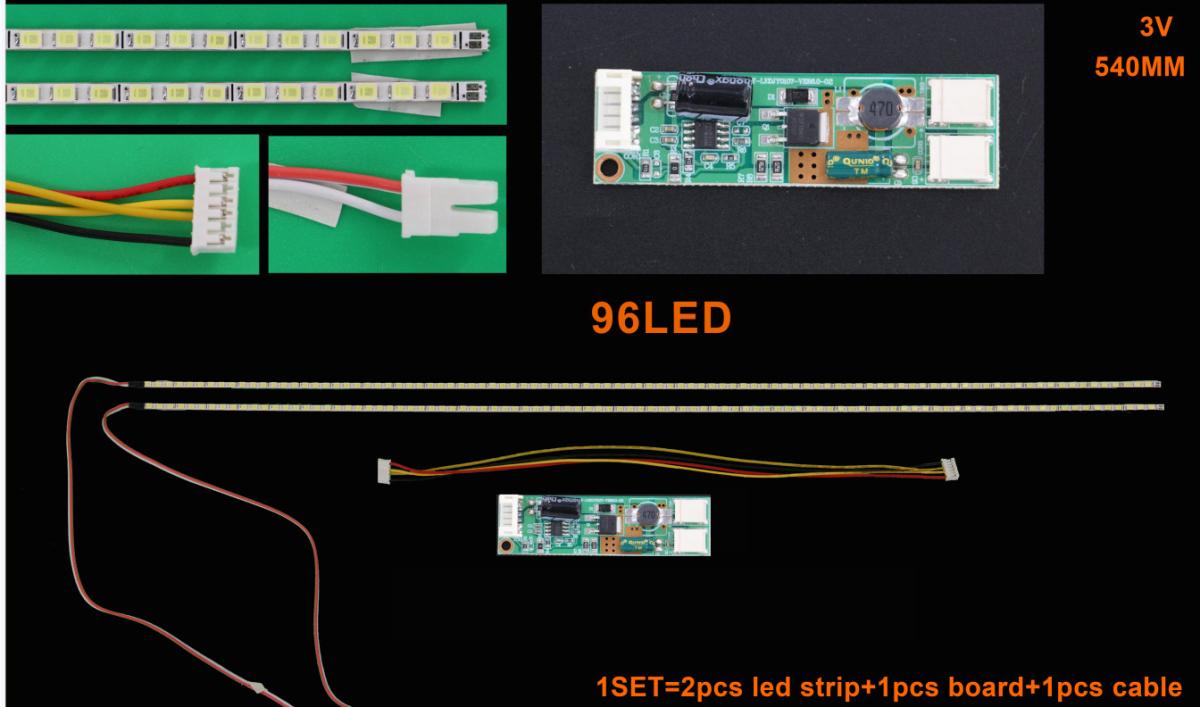 Led backlight strip for MONITOR UNIVERSAL 96LED , 540MM , 3V , set 2 x led bar + driver + cable with connector ,