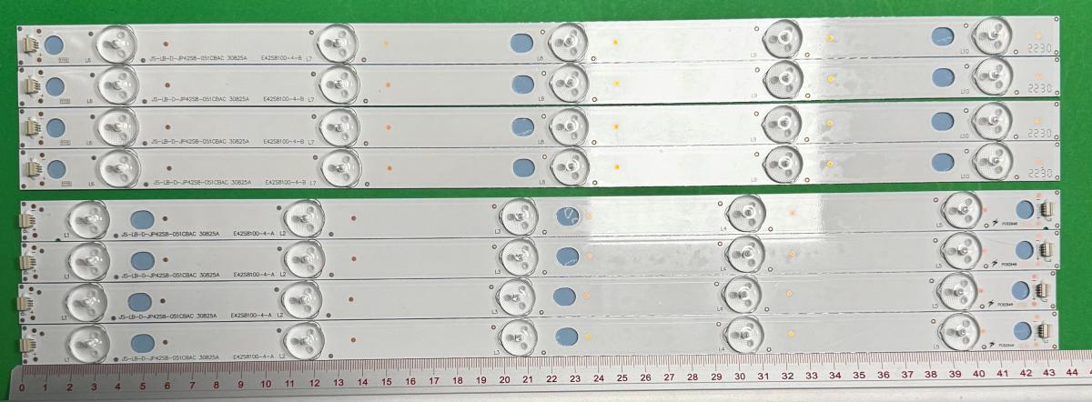 Led backlight strip for tv JVC 42" set 8pcs , 4pcs X A:JS-LB-D-JP42SB-051CBAC 30825A   E42S8100-4-A & 4pcs X B:JS-LB-D-JP42SB-051CBAC 30825A   E42S8100-4-B , 5LED , 435MM , 6V ,
