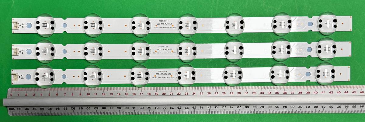 Led backlight strip for tv  LG 43" set 3pcs X SSC_Trident_43UK65 43UM75 SSC_43UK65(BOE)_7LED_SVL430A61_REV1.0_171201 SSC_Y19_43UM75 / SSC_Y19 Trident_43UM75_REV00_181029 , 7LED , 445MM , 6V ,