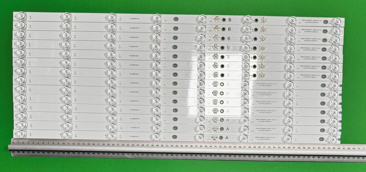 Led backlight strip for tv TCL 65" set 14pcs , 7pcs X GIC65LB101-3030F2.1D-V0.7 , 8LED , 664MM , 6V  & 7pcs X GIC65LB101-3030F2.1D-V0.7 , 8LED , 664MM , 6V , blue light ,