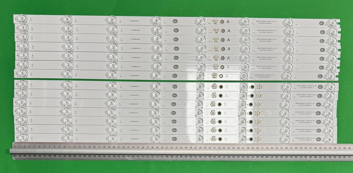 Led backlight strip for tv  TCL 65" set 14pcs , 7pcs X MPEG GIC65LB100_3030F2.1D_V0.7 A & 7pcs X MPEG GIC65LB100_3030F2.1D_V0.7 B , 8LED , 665MM , 6V , blue light ,