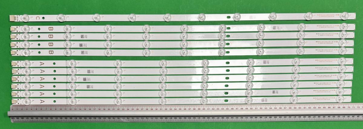 Led backlight strip for tv  VESTEL 65" set 11pcs , 6pcs X JL.D65081330-078AS-M_V02 A 8LED & 4pcs X JL.D65091330-078AS-M_V02 B 9LED & 1pcs X JL.D65052330-078AS-M_V02 C 10 LED , 707MM , 3V ,