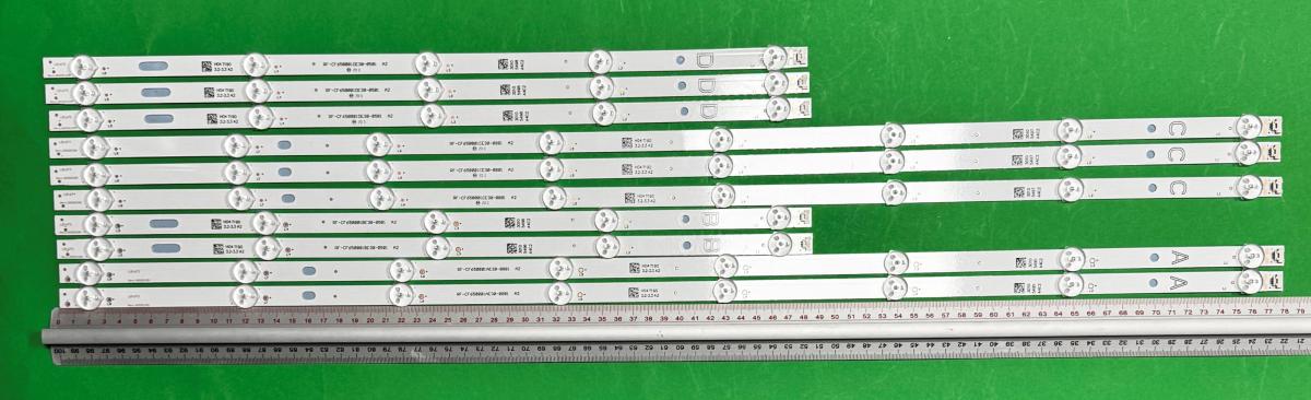 Led backlight strip for tv  VESTEL 65" set 10pcs , 2pcs X A: RF-CF650001AE30-0801 A2 8LED 3V 782MM & 2pcs X B: RF-CF650001BE30-0501 A2 5LED 3V 487MM & 3pcs X C: RF-CF650001CE30-0801 A2 8LED 3V 782MM & 3pcs X D: RF-CF650001DE30-0501 A2 5LED 3V 487MM , white light ,