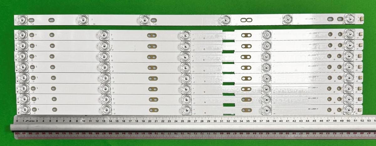 Led backlight strip for tv HISENSE 55" set 9pcs , 8pcs X MS-L2808 V1 , 5LED , 3V  ,520MM & 1pcs X MS-L2888 V1 , 6LED , 3V , 520MM ,