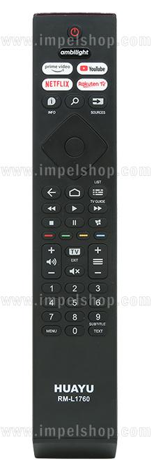 PHILIPS SMART TV Remote Control RM-L1760 - HUAYU replacement , Netflix Prime Video Youtube Rakuten ambilight ,