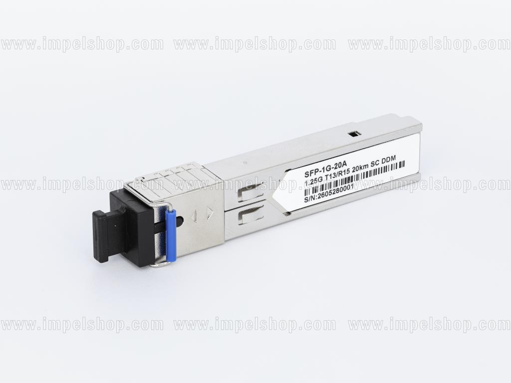 Transceiver 1.25G, SFP, BIDI, WDM, SMF 1xSC, 20km (16dB), Tx1310nm / Rx1550nm, DDM , CISCO compatible