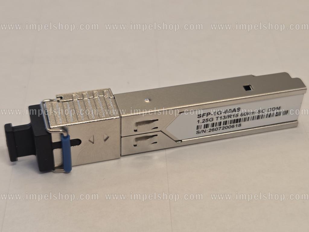 Transceiver 1.25G, SFP, BiDi, WDM, SMF, 1xSC, 60km, Tx1310nm / Rx1550nm, CISCO compatible