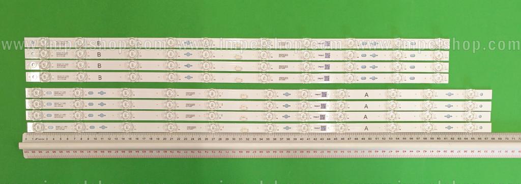 Led backlight strip for tv TCL 65" set 8pcs , 4pcs x 65C645 11*4 A-B02 65HR330M11A4 V1 B0101-001008 , 11LED , 675MM , 6V & 4pcs X 65C645 10*4 B-C04 65HR330M10B4 V1 B0101-001009 , 10LED , 610MM , 6V , white light ,