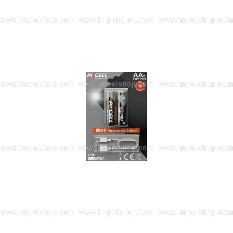 PKCELL AA USB-C Rechargeable Batteries 1.5V 3600mWh / 2100mAh – 2 pcs